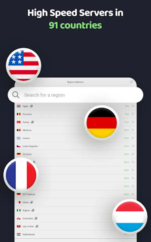 Aminserve VPN Client global server locations on Smart TV