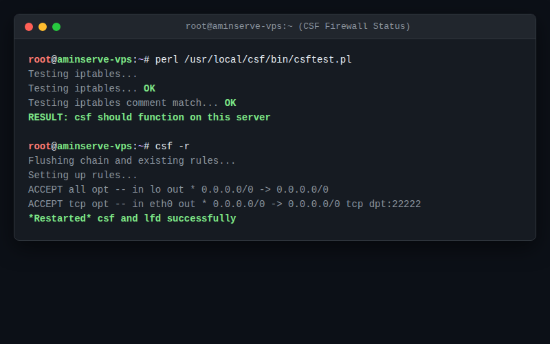 ConfigServer Security and Firewall CSF installation test on Linux
