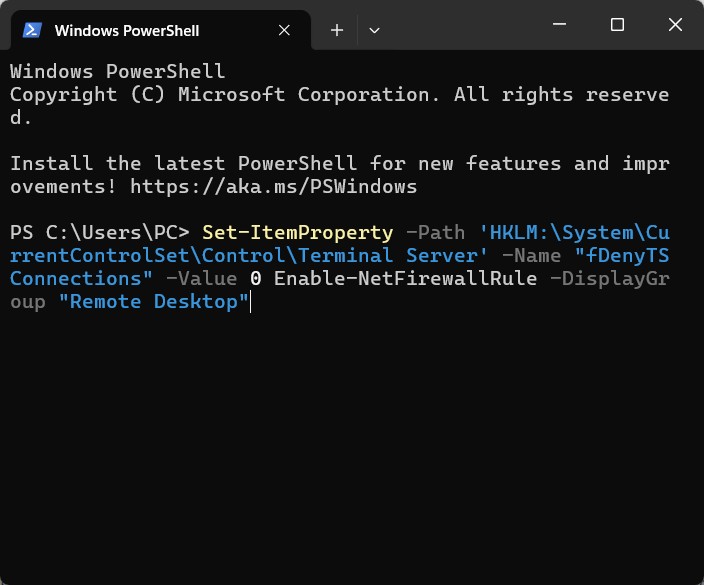 Enable RDP in power shell