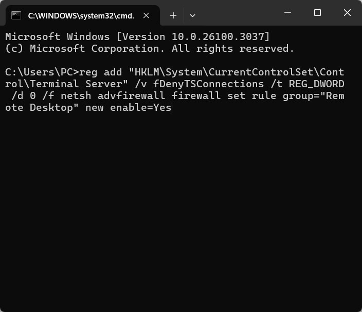 Enable RDP in CMD