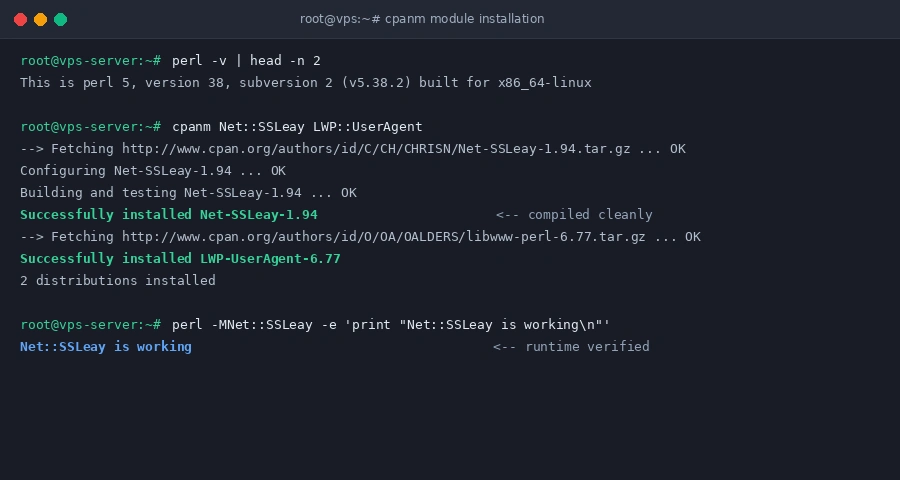 Install Perl modules using cpanminus cpanm in Linux terminal