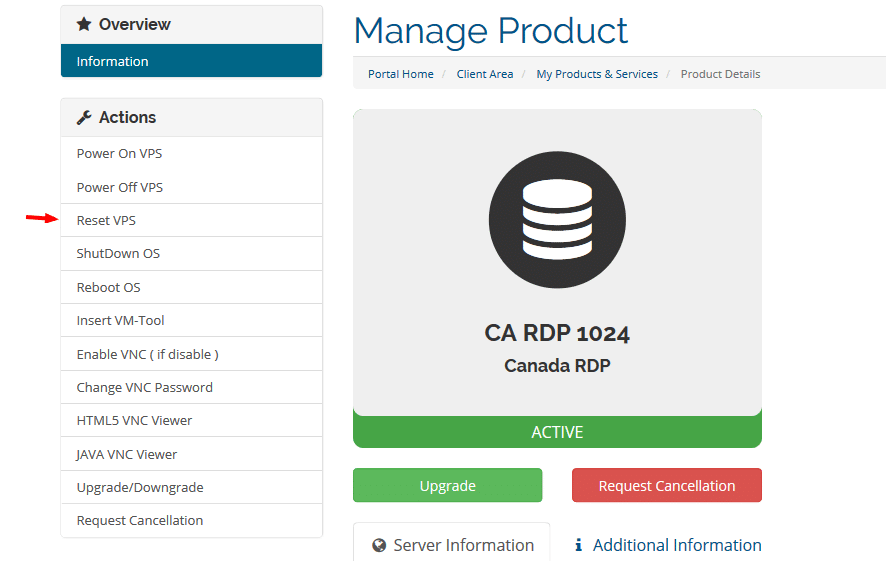 reset rdp or reset vps